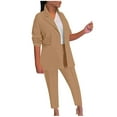 thumbnail image 1 of Scyoekwg Two Piece Blazer Outfits Women Business Office Work 2 Piece Sets Long Sleeve Tops Suit Pants 2 Casual Matching Outfits Fashion Two Piece Set Lounge Set (Khaki,XL), 1 of 5