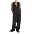 thumbnail image 1 of Scyoekwg Two Piece Outfits for Women Cotton Linen Lounge Sets Tracksuit Casual Sweatsuits Sets Loose Solid Color Trendy Sleeveless V-Neck Button Tops Wide Leg Pants Outfits (Black,XL), 1 of 5