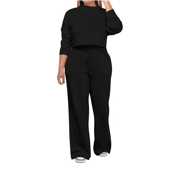 Scyoekwg Two Piece Outfits Women Sweatsuit Fall Outfits Long Sleeve Sweatshirt Jogger Sweatpant Casual Matching Outfits Fashion Outfits Sets (Black,S)