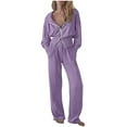 thumbnail image 1 of Scyoekwg Two Piece Outfits Women Sweatsuit Fall Outfits Long Sleeve Tops Wide Leg Pants Fashion Casual Matching Outfits Sweatsuits (Purple,XL), 1 of 6