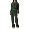 thumbnail image 1 of Scyoekwg Two Piece Outfits Women Sweatsuit Fall Outfits Short Sports Sets Long Sleeve Tops Wide Leg Pants Fashion Two Piece Set Casual Matching Outfits Tracksuit (Army Green,S), 1 of 6