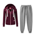 thumbnail image 1 of Scyoekwg Two Piece Outfits Women Sweatsuit Fall Outfits Zipper Hooded Drawstring Long Sleeve Coat Jogger Sweatpant Casual Matching Outfits Two Piece Set Fashion Tracksuit (Wine,XXL), 1 of 6