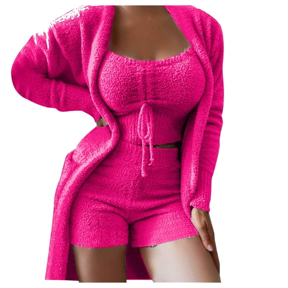 Scyoekwg Two Piece Sets for Women 2025 Fall Outfits Sweatsuit Long Sleeve Tops Shorts Casual Matching Outfits Fashion Two Piece Set Sweatsuit Tracksuit (Hot Pink,L)
