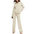 thumbnail image 1 of Scyoekwg Two Piece Sets Women Clothing Sweatsuit Fall Outfits Long Sleeve Tops Wide Leg Pants Fashion Casual Matching Outfits Two Piece Set Tracksuit (Beige,Free Size), 1 of 7