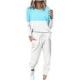 thumbnail image 1 of Scyoekwg Two Piece Sets for Women Fall Outfits Sweatsuit Loose Color Block Crewneck Long Sleeve Pullover Drawstring Jogger Pants Sports Outfits Fashion Casual Tracksuit Set (Light Blue,XXL), 1 of 5