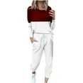 thumbnail image 1 of Scyoekwg Two Piece Sets for Women Fall Outfits Sweatsuit Loose Color Block Crewneck Long Sleeve Pullover Drawstring Jogger Pants Sports Outfits Fashion Casual Tracksuit Set (Wine,XL), 1 of 5