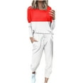 thumbnail image 1 of Scyoekwg Two Piece Sets for Women Fall Sweatsuit Loose Color Block Crewneck Long Sleeve Pullover Drawstring Jogger Pants Sports Outfits Fashion Casual Tracksuit Set (Red,XXXL), 1 of 5