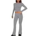 thumbnail image 1 of Scyoekwg Two Piece Workout Outfits For Women Slim Workout Outfits Long Sleeve Tops Long Pants Casual Two Piece Set Matching Outfits Fashion Sweatsuits (Gray,M), 1 of 5