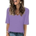 thumbnail image 1 of Scyoekwg V Neck T Shirts for Women Short Sleeve Shirts Solid Color Casual Comfy Tshirt Summer Loose Blouses (Z01_Purple,XXL), 1 of 6