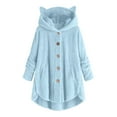 thumbnail image 1 of Scyoekwg Warm Coats for Women Fleece Jacket for Women Plus Size Coats Long Sleeve Button Long Coat Cute Ear Hooded Warm Jacket Outerwear (Light Blue,M), 1 of 4
