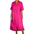 thumbnail image 1 of Scyoekwg Western Dress for Women Loose Solid Color Sundress Summer Cotton Linen V Neck Plus Size Dress Short Sleeve Mini Dress (Red,M), 1 of 6