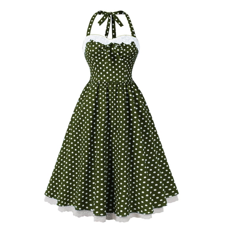 Scyoekwg Western Dress for Women Polka Dots Sundress Summer Halter Hight Waist Tank Dress Loose Sleeveless Women's Casual Dresses (Army Green,M), Size