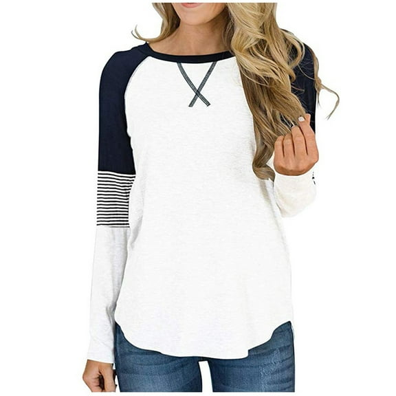 Scyoekwg Western Shirts for Women Trendy Pullover Shirts Patchword Long Sleeve Shirts Casual Loose Lightweight Blouses Comfy Soft Round Neck Tunic Tops White M