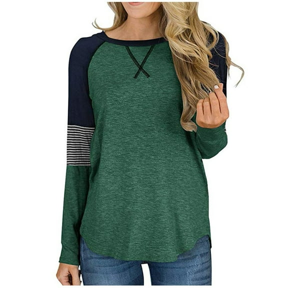 Scyoekwg Western Shirts for Women Trendy Pullover Shirts Patchword Long Sleeve Shirts Casual Loose Lightweight Blouses Comfy Soft Round Neck Tunic Tops Army Green L