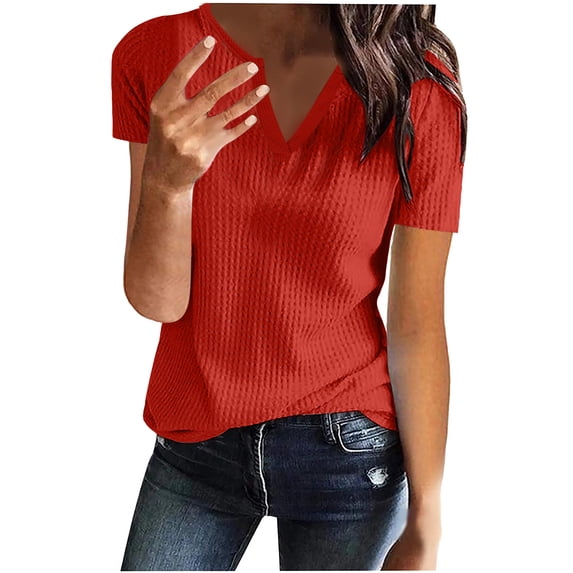 Scyoekwg Western Shirts for Women Trendy Short Sleeve Solid Color Graphic Cute Tops Loose Plus Size Casual Summer Notch Neck Basic Tees Blouse Shirt Wine M(6)