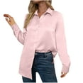 thumbnail image 1 of Scyoekwg Western Tops for Women Button Lapel Shirts Loose Solid Color Lightweight Tops for Women Trendy Tshirt Dressy Casual Blouse Long Sleeve Blouses (Pink,M), 1 of 1