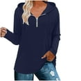thumbnail image 1 of Scyoekwg Western Tops for Women Drawstring Zipper Hooded Tunic Shirts Loose Lightweight Tshirt Long Sleeve Solid Color Tops for Women Trendy Dressy Casual Blouses (Navy,S), 1 of 5