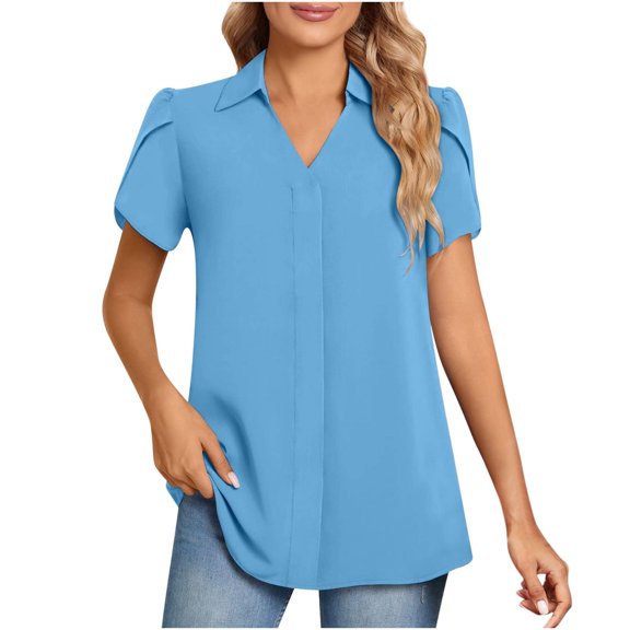 Scyoekwg Short Sleeve Shirts for Women Womens Going Out Outfits Short Sleeve Tops Loose Comfy Clothes Ladies Blouses Dressy Casual Trendy Womens Summer Fashion