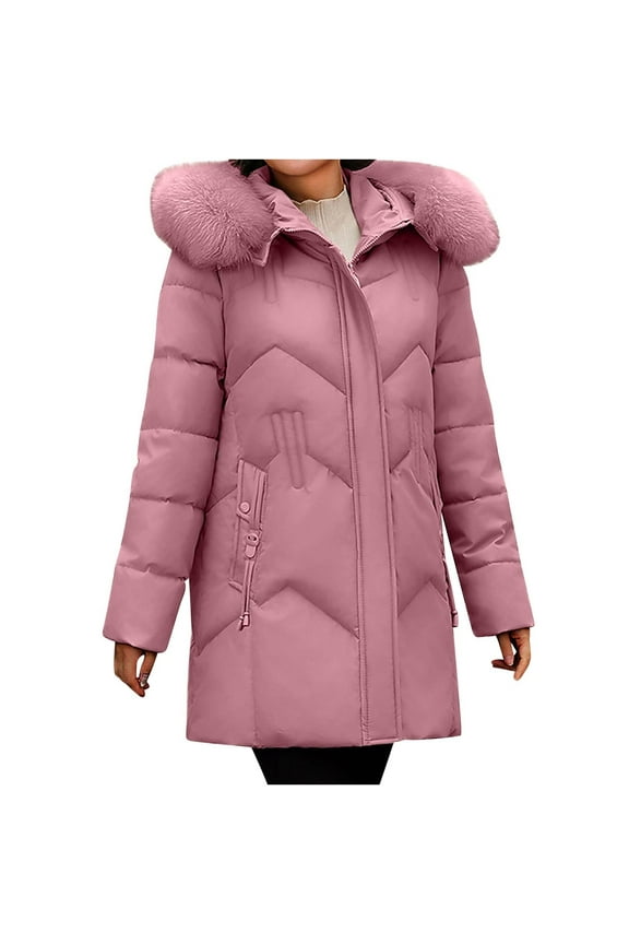 Winter Coats for Women Plus Size Winter Zipper Plus Thickened Fleece Warm Jacket Long Cotton Coat Solid Color Outwear Casual Loose Long Sleeve Outerwear (Pink,XXXXXL)