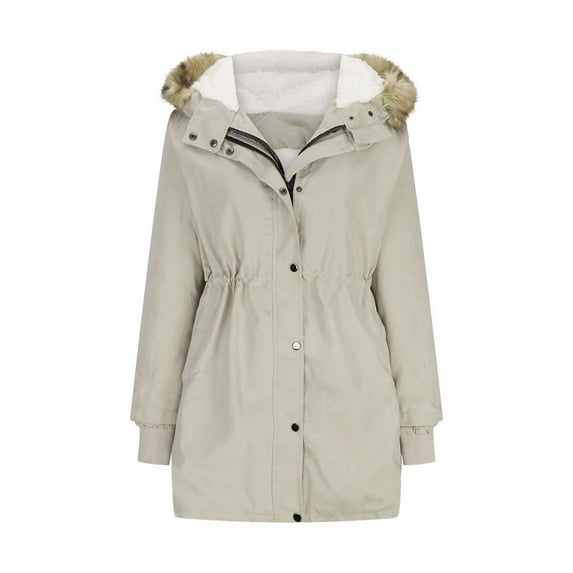 Scyoekwg Winter Coats for Women Winter Plus Size Zipper Button Thickened Fleece Warm Coat Outwear Solid Color Casual Loose Winter Warm Jackets Long Sleeve Outerwear (Khaki,XXL)
