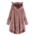 thumbnail image 1 of Scyoekwg Winter Coats for Womens Casual Long Sleeve Hooded Jacket Loose Comfy Keep Warm Button Down Cardigan Hoodies Cute Cat Ears Irregular Plush Solid Hooded Coat Tops #A02-Pink XXXXXL, 1 of 5