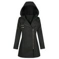 thumbnail image 1 of Scyoekwg Winter Coats for Women Casual Long Sleeve Outwear Winter Warm Solid Color Zip Hooded Wool Jacket Vintage Oversize with Pockets Black S, 1 of 6