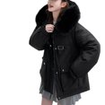 thumbnail image 1 of Scyoekwg Winter Coats for Women Short Puffer Jacket Thicken Long Sleeve Drawstring Parka Coats Hooded Padded Jacket Outerwear (Black,L), 1 of 8