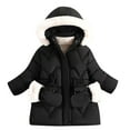 thumbnail image 1 of Scyoekwg Winter Girls Jacket Toddler Thick Coat Solid Color Cotton Clothes Detachable Hat Mid To Long Length Thick Warm Hooded Outwear (Black,4-5 Years), 1 of 4