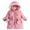 thumbnail image 1 of Scyoekwg Winter Girls Jacket Toddler Thick Coat Solid Color Cotton Clothes Detachable Hat Mid To Long Length Thick Warm Hooded Outwear (Pink,5- 6 Years), 1 of 3