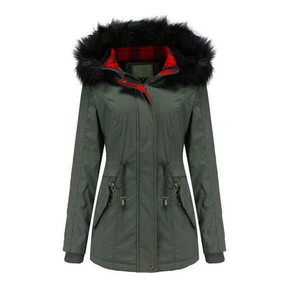 Scyoekwg Winter Jackets Women Hooded Zipper Warm Winter Thickened Jacket Casual Loose Winter Warm Jackets Long Sleeve Solid Color Outerwear (Army Green,XL)