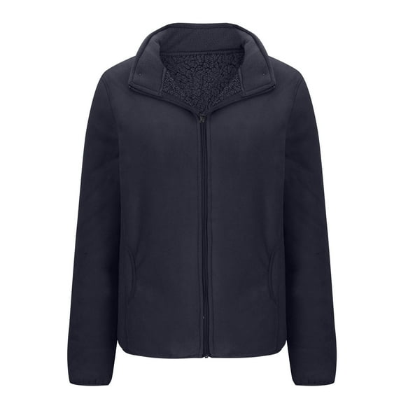 Scyoekwg Winter Jackets for Women Zipper Lapel Fleece Jackets Poacket Coats Long Sleeve Casual Loose Solid Color Fashion Outerwear (Dark Blue,XXXL)