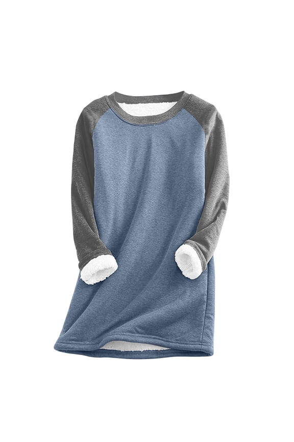 Winter Warm Fleece Sweatshirts for Women Round Neck Womens Tops Long Sleeve Casual Fleece Lined Thick Thermal Pullover Loungewear (A_Blue,L)