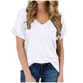thumbnail image 1 of Scyoekwg Woman Comfy Clothes Clearance Solid Color Tee V-Neck Summer Tops Short Sleeve Tunic Tops Casual Loose Fit Trendy Tops White S, 1 of 7