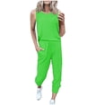 thumbnail image 1 of Scyoekwg Women 2 Piece Outfits Solid Color Casual Round Neck Sleeveless Tank Tops Comfy Joggers Pants Pocket Travel Set Outfit (Green,S), 1 of 5