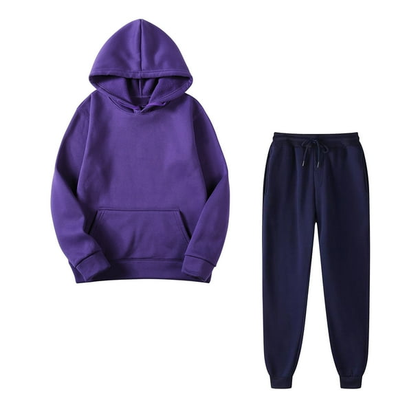Scyoekwg Women 2 Piece Outfits Sweatsuit Hooded Long Sleeve Sweatshirt Jogger Sweatpant Fashion Casual Matching Outfits Lounge Set (Purple,XL)