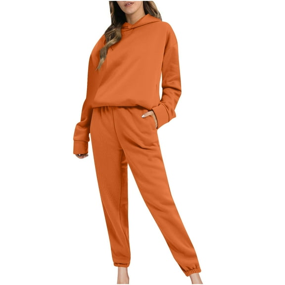 Scyoekwg Women 2 Piece Outfits Sweatsuit Long Sleeve Sweatshirt Jogger Sweatpant Casual Two Piece Set Matching Outfits Fashion Lounge Set (Orange,S)