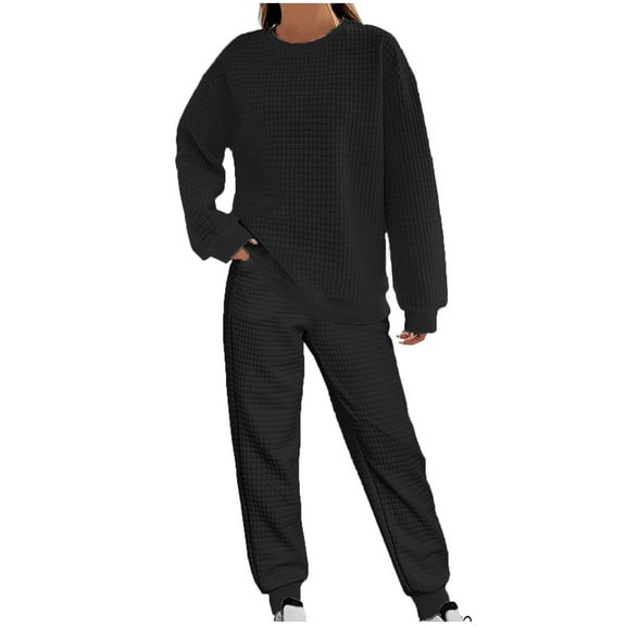 Scyoekwg Women 2 Piece Outfits Sweatsuit Long Sleeve Sweatshirt Jogger Sweatpant Matching Outfits Two Piece Set Fashion Casual Sweatsuit Tracksuit (Black,XL)