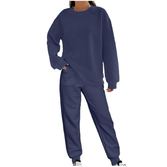 Scyoekwg Women 2 Piece Outfits Sweatsuit Long Sleeve Sweatshirt Jogger Sweatpant Matching Outfits Two Piece Set Fashion Casual Sweatsuit Tracksuit (Navy,XL)