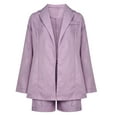 thumbnail image 1 of Scyoekwg Women Blazer Outfit Business Office Work 2 Piece Sets Long Sleeve Coat Shorts Matching Outfits Fashion Casual Two Piece Set (Purple,XL), 1 of 6