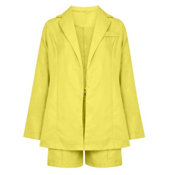 Scyoekwg Women Blazer Outfit Business Office Work 2 Piece Sets Long Sleeve Coat Shorts Matching Outfits Fashion Casual Two Piece Set (Yellow,M)