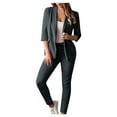 thumbnail image 1 of Scyoekwg Women Blazer Outfit Business Office Work 2 Piece Sets Long Sleeve Coat Suit Pants 2 Casual Matching Outfits Two Piece Set Fashion Outfits Sets (Gray,XXL), 1 of 6
