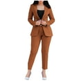thumbnail image 1 of Scyoekwg Women Blazer Outfit Business Office Work 2 Piece Sets Long Sleeve Coat Suit Pants Matching Outfits Two Piece Set Fashion Casual Outfits Sets (Coffee,XL), 1 of 6