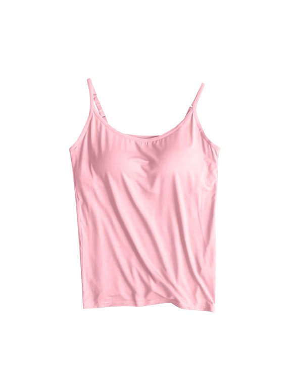 Women Camisole Tank Top Camisole With Chest Pad No Steel Rings Cup Body Bottom Underwear Yoga Sports Tank Tops (Pink,XXL)