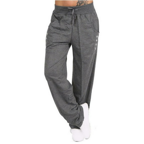 Scyoekwg Women Cargo Sweatpants Solid Color Side Button with Pocket Wide Leg Baggy Pants Casual Athletic Sports Yoga Pants Dark Gray XXXXL