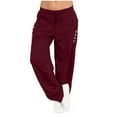 thumbnail image 1 of Scyoekwg Women Cargo Sweatpants Solid Color Side Button with Pocket Wide Leg Baggy Pants Casual Athletic Sports Yoga Pants (Wine,L）, 1 of 8
