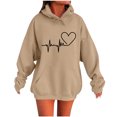 thumbnail image 1 of Scyoekwg Women Graphic Hoodies Drawstring Hooded Oversized Hoodie Heart Print Long Sweatshirts Long Sleeve Tops Pullover with Pocket (Khaki,M), 1 of 4
