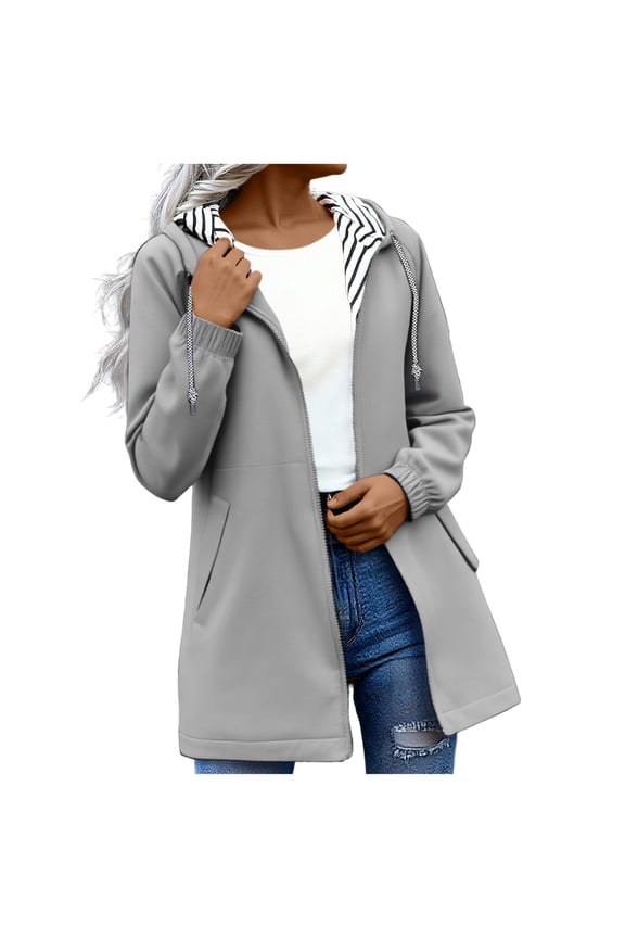 Women Jackets Fall Zip Up Plus Size Rain Jacket Waterproof Windbreaker Hooded Raincoat Long Sleeve Loose Rain Jacket With Pockets (Gray,M)