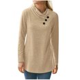 thumbnail image 1 of Scyoekwg Women Long Sleeve Tops Crew Neck Button Tunic Tops Loose Dressy Casual Blouses Trendy Solid Color Fall Tops Long Sleeve T Shirts Lightweight Women Blouses Pullover (Beige,L), 1 of 6