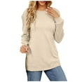 thumbnail image 1 of Scyoekwg Women Long Sleeve Tops Crewneck Pleated Tops Dressy Casual Blouses Solid Color Fall Clothes Fashion Vintage Loose Tops(Beige,M), 1 of 4