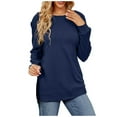 thumbnail image 1 of Scyoekwg Women Long Sleeve Tops Crewneck Pleated Tops Dressy Casual Blouses Solid Color Fall Clothes Fashion Vintage Loose Tops(Navy,S), 1 of 4